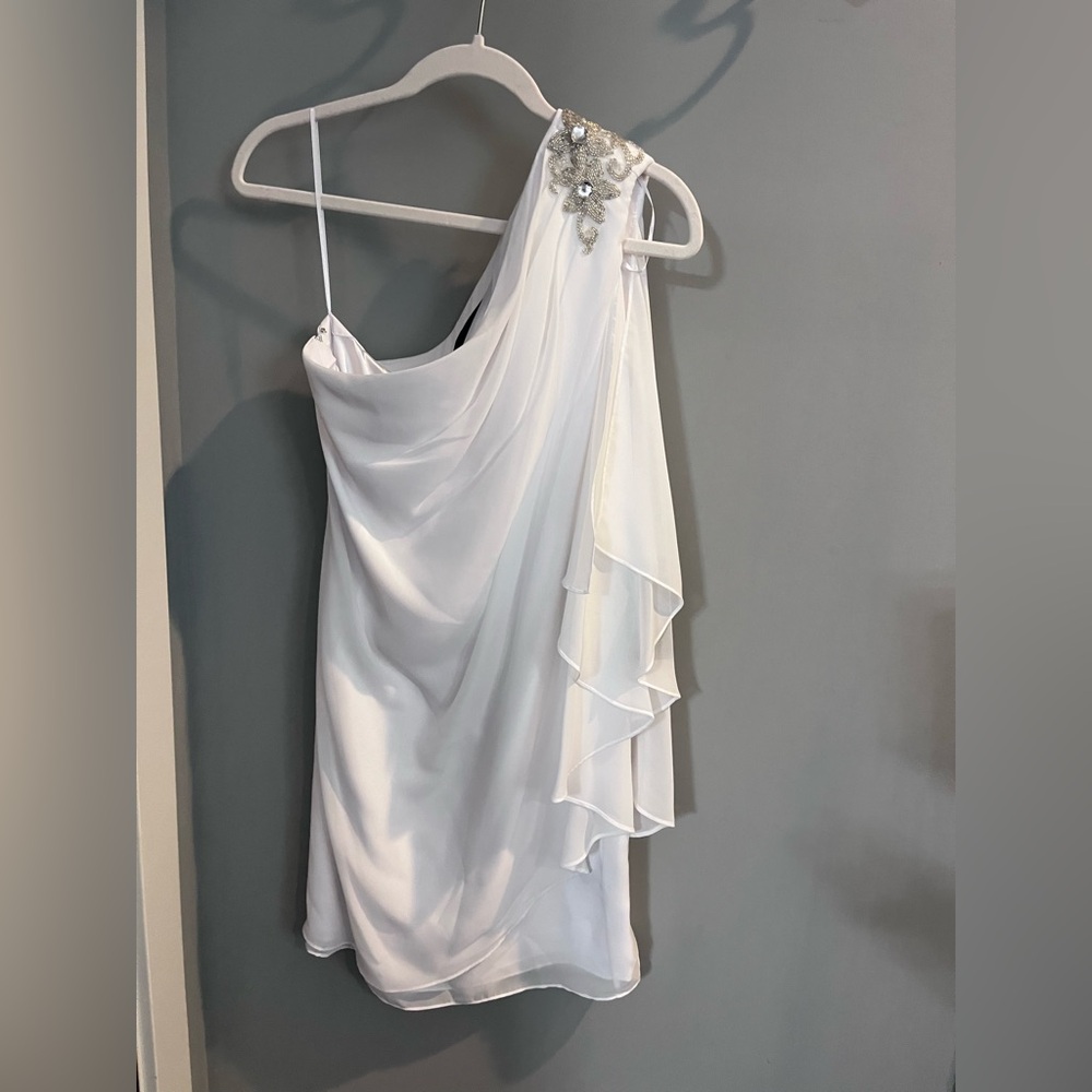 NWT JS Collections White Layered One-Shoulder Dress with Bead Detail